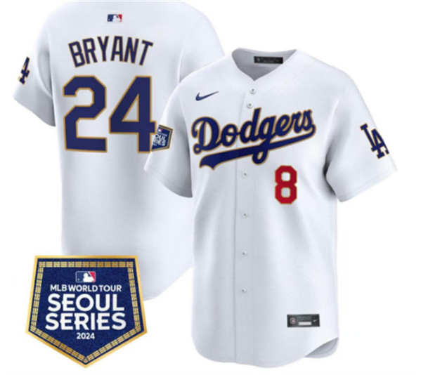 Los Angeles Dodgers Front #8 Back #24 Kobe Bryant White 2024 World Tour Seoul Series Home Limited Stitched Jersey